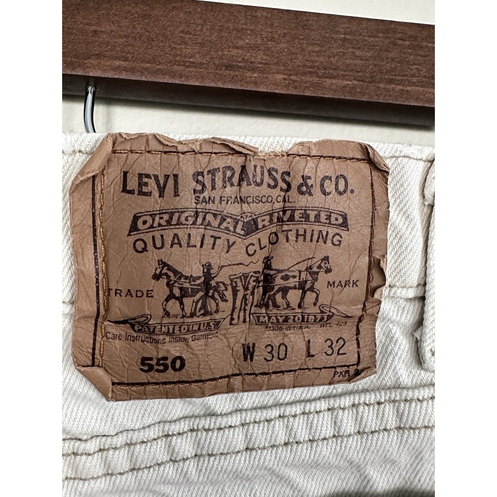 Vintage '92 Levi's 550 Jeans 30x32 (28x31) Cream 90s Made in USA Orange Tab - Picture 11 of 16